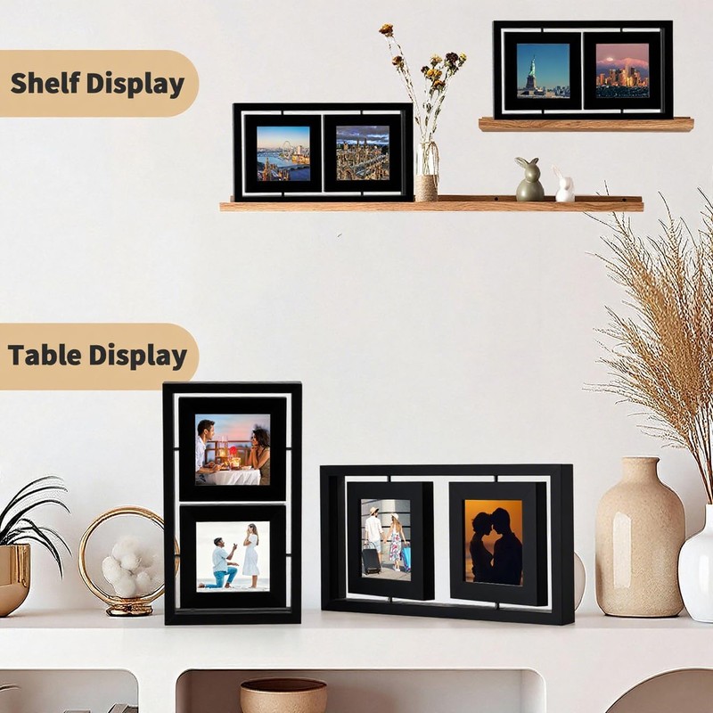 MIBYIBER 2 Pack Double 4x4 Rotating Floating Picture Frames, Black
