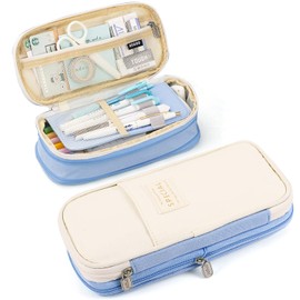 MAMUNU Large Capacity Pencil Case, Expandable Stationery Bag with Zipper Compartments, Aesthetic Pencil Case Pouch for Office College School Students Teen Girls Boys