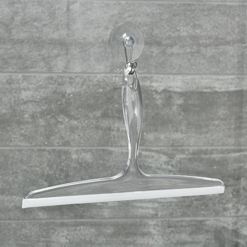 iDesign Plastic Bath Squeegee for Glass with Suction Hook Holder