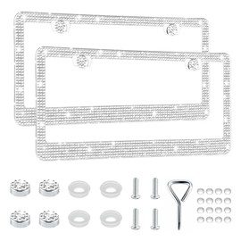 GaRhomxy Bling License Plate Frames for Women, 2 Pack Handcrafted Sparkly Rhinestone Car Accessories, Premium Stainless Steel Frame with 1000+ Faceted Glass Crystals & Free Glitter Caps (White)
