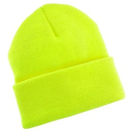 2040USA Unisex Plain 12 inch long Beanie - Many Colors (One Size, Neon Yellow)