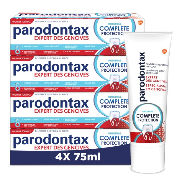 Parodontax Dentifrice Complete Protection Original, 8 Benefices, Contre le Saignement Occasionnel des Gencives, Lot de 4x75ml