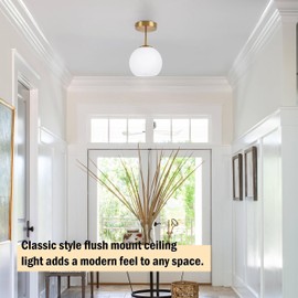 Bagood Gold Semi Flush Mount Ceiling Light Fixture Milk Glass Light Fixture Mid Century Flush Mount Ceiling Light Brass Flush Mount Ceiling Light Schoolhouse Light Fixture for Dining Room(Bulb Incl.)