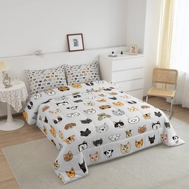 Feelyou Cartoon Dogs Kids Comforter Set Cute Cats Bedding Set Cute Kitten for Boys Girls Decor Comforter Puppy Dog Duvet Set Quilt 2Pcs Twin Size Boys