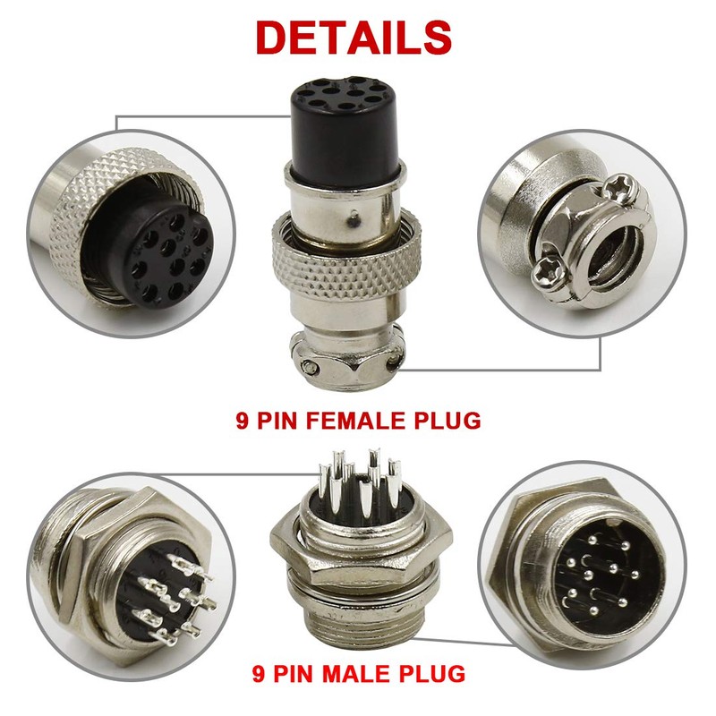 Hxchen 9 Pin Metal Male Female Thread Panel Connector 16mm