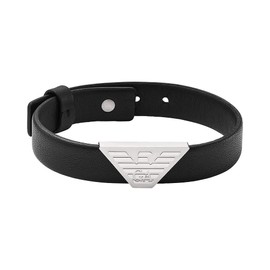 EMPORIO ARMANI EGS2985040 Men's Bracelet Logo Badge Leather Black, Leather, No gemstone