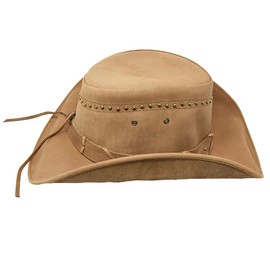 Montecarlo / Bullhide Hats Bullhide Burnt Dust Genuine Leather Outback Cowboy Hat, 3 3/8" Brim, Brown, Small