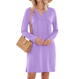 HOTOUCH Women's V-Neck Swim Cover Up Dress Long Sleeve Swimsuit Bikini Cover UV Hoodie, Purple L