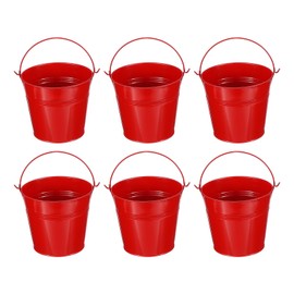 PATIKIL 5.1"x4.7" Small Metal Buckets with Handle, 6 Pcs Mini Galvanized Bucket Colorful Easter Buckets for Crafts Party Favors Decoration, Red