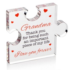 Grandma Gifts - Engraved Acrylic Block Puzzle Grandma Birthday Gift 3.4 x 2.8 inch - Cute Mothers Day, Happy Birthday Grandmother Gift - Cool Love You, Thank You Grandma Gift from Grandkids