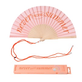 Fisura Never ending summer Wooden Fan Colourful Modern Pink Orange Design Portable Handheld Fan with Hanger Measures 42.5cm x 23cm