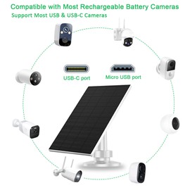 FUTUREZEN 2W Solar Panel for Security Camera Outdoor, 5V USB/Type-C Solar Charger Compatible with Rechargeable Battery Cameras, IP65 Waterproof, 360° Adjustable Mount, 7.2ft Cable (2 Pack, White)