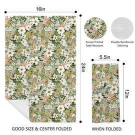 Kemingni Sage Green Floral Kitchen Towels, Spring Wildflower Decorative Dish Tea Towels for Kitchen Decor, Cottagecore Botanical Hand Towels for Bathroom Decor, 16x24 Inch