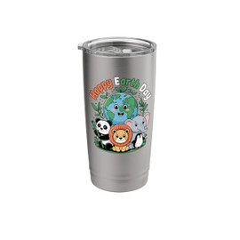 Cartoon Earth Surrounded by Jungle Animals Happy Earth Day Stainless Steel Insulated Tumbler