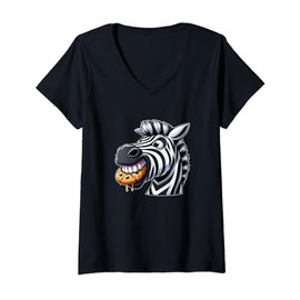 Womens Cute Cartoon Zebra Cookie Sweet Teeth V-Neck T-Shirt