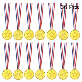 FEPITO Pack of 36 Gold Winner Medals Children Plastic Medals Gold Medals for Children Party Favour Decorations and Sports Awards