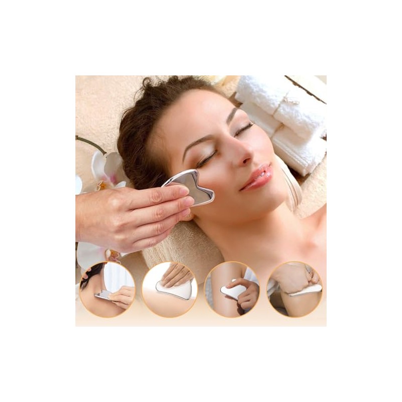 Herramienta de Gua Sha Facial de Acero Inoxidable, Herramienta Guasha