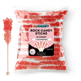 Red Rock Candy on a Stick (72 Pack) - Bulk INDIVIDUALLY WRAPPED Strawberry Sugar Crystal Rock Sticks - Perfect for Party Favors, Weddings, Buffets, Parties, & Drinks! - By Dr. Variety