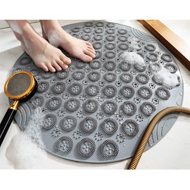 VSUSN Shower Mat, Round Shower Mat, PVC Bathroom Mat, Non-Slip Shower Tray Mat with Suction Cups, Shower Mats for Bathroom, Machine Washable, 55 x 55 cm, Grey