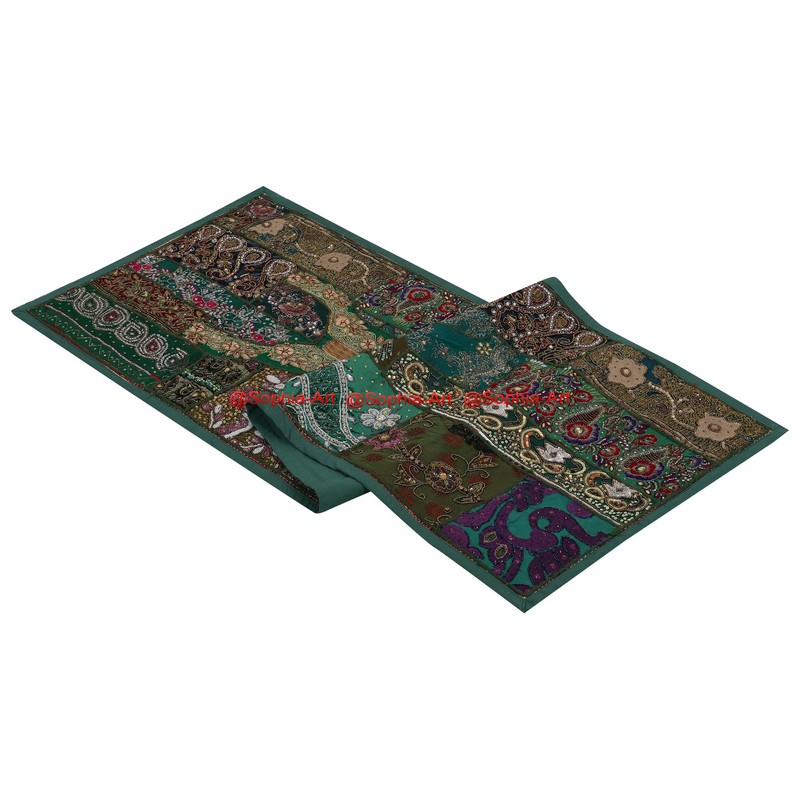 Ethnic Cotton Decorative Indian Dinning Art Table Patchwork Beads Embroidered