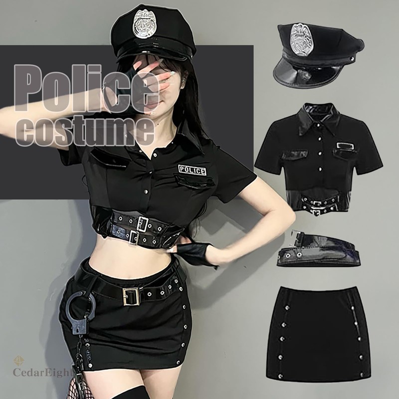 Cedar Eight Women's Sexy Top, Skirt, Belt, Hat, 4 Piece
