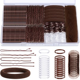 IKOCO Set de 415 Horquillas para El Cabello, 200 Horquillas en Forma de U Y Ligas Elásticas para El Cabello con Redecilla, Color Marrón