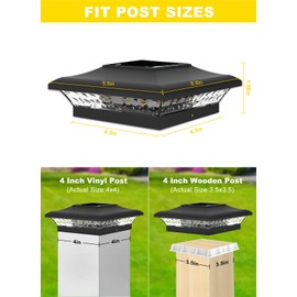 T-SUN 4x4 Fence Post Solar Lights Outdoor Waterproof - Auto Dusk to Dawn Solar Lighting for Deck, Vinyl/Wooden Posts | 12 Pack Weatherproof Warm & Cool White Patio Lights (Black)