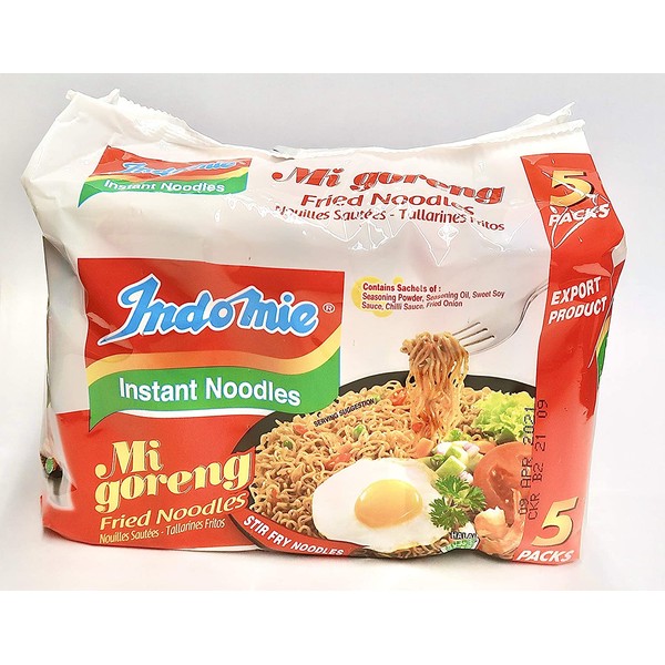 Indomie Mi Goreng Instant Stir Fry Noodles, Halal Certified, Original Flavor (Pack of 5)