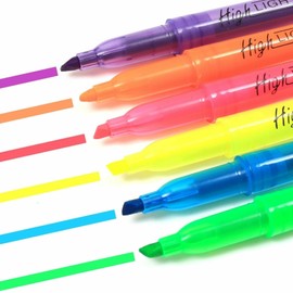 Highlighter Pens - Pack of 6 Assorted Fluorescent Colors Chisel Tip Home School Office Highlighter Pens