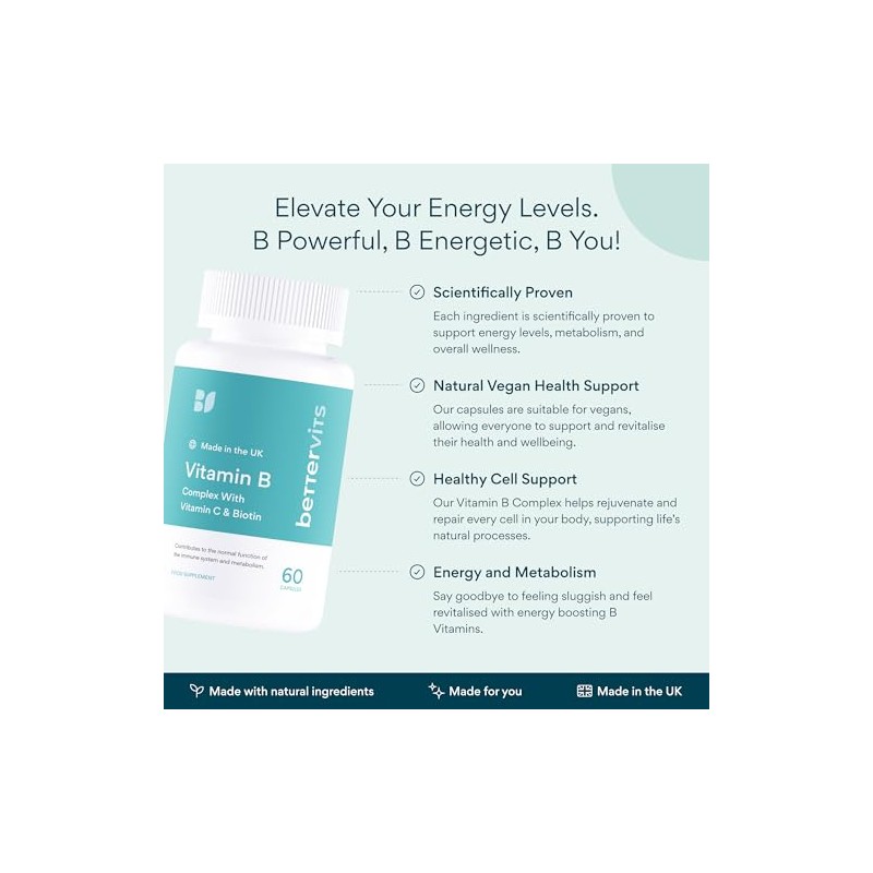 Bettervits Vitamin B-Complex High Strength - Vitamins B1, B2, B3,