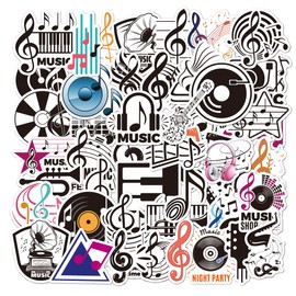100 Pcs Music Stickers, Vinyl Waterproof Musical Note Stickers for Water Bottles, Laptop, Notebook, Scrapbook, Luggage, Cell Phone, Helmet, Party Favors