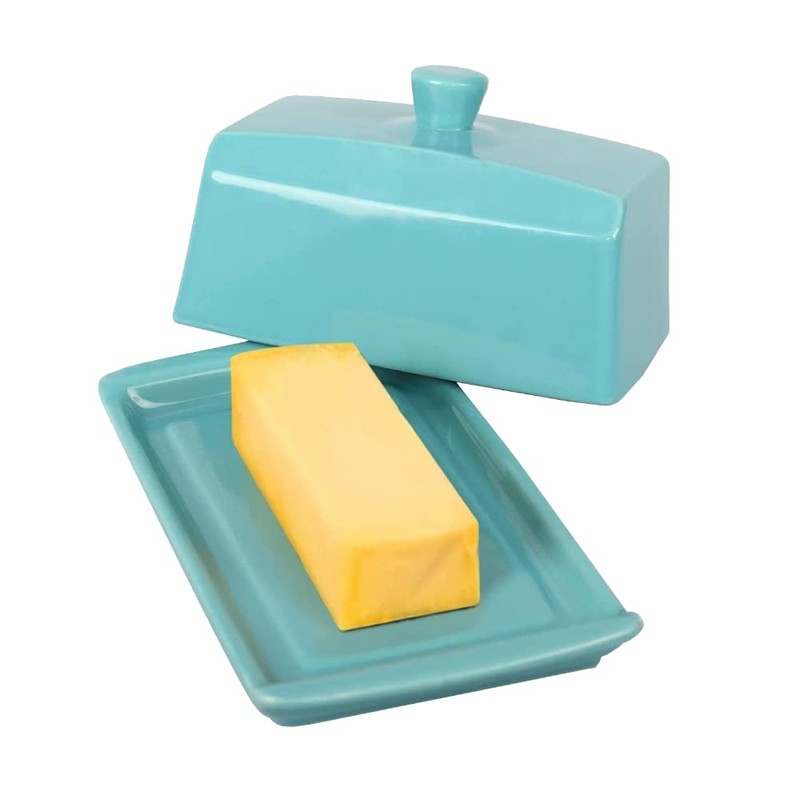 Blue Ceramic Butter Dish with Lid & Handle – Large