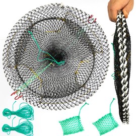 Drasry Crab Trap Bait Lobster Crawfish Shrimp Portable Folded Cast Net Magic Collapsible Fishing Traps Nets Accessories for Blue Crabs 2PCS (17.7in x 7.9in) Black (0.44 in Mesh)