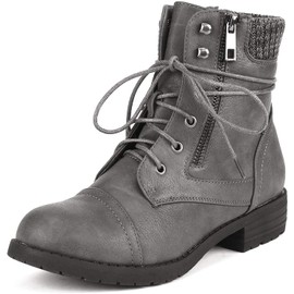 DREAM PAIRS Women's Lace Up Combat Boots Ankle Booties,Size 8,Grey,PEAKK