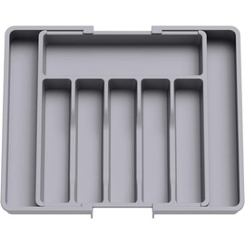 U Chef Organizador de Cubiertos para Cajón, Bandeja para Cubiertos Grande para Cajon Expandible para Utensilios de Cocina, Porta Cubiertos Ajustable para Cucharas, Tenedores, Cuchillos. (Gris)