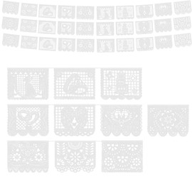 Mexican (Plastic) Party Banners Cinco de Mayo Papel Picado White Wedding Theme Fiesta Banners for Outside Mexican Papel Picado Banner Dia de Los Muertos Decorations 3 Pack