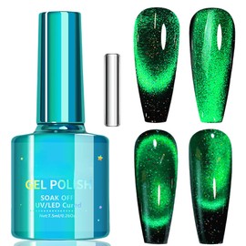Green Cat Eye Gel Nail Polish, 12D Glitter Cat Eye Gel Nail Polish with Magnet, Magnetic Dark Green Gel Polish, UV Cats Eye Gel Nail Polish Shimmery, Holographic Cateye Polish for Girls & Women