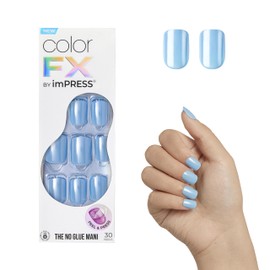 imPRESS KISS imPRESS No Glue Mani Press-On Nails, Color FX, 'Meta', Medium Blue, Short Size, Squoval Shape, Includes 30 Nails, Prep Pad, Instructions Sheet, 1 Manicure Stick, 1 Mini File