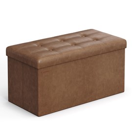 SONGMICS MAZIE Collection - 30 Inches Folding Storage Ottoman Bench, Ottoman with Storage, End of Bed Bench, Load 660 lb, for Living Room, Bedroom, Entryway, Synthetic Leather, Coffee Brown ULSF040K11
