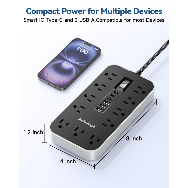 10FT Extension Cord with USB Ports- Power Strip with USB,