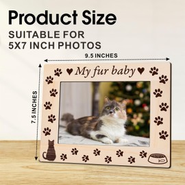 5"X7" Photo Wooden Frame - My Fur Baby - Cat Theme Wood Picture Frame, Rustic Paw Prints Wooden Frame Gifts For Pet Owner, Cat Lover, Home & Office Tabletop Display (Horizontal)- A04