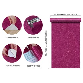 CHIHUT Hot Pink Glitter Peel and Stick Wallpaper Sparkly Pink Contact Paper for Cabinets Walls Removable Decorative Glitter Wall Paper Self Adhesive Textured Fabric Roll for DIY Crafts 15.7''x236''
