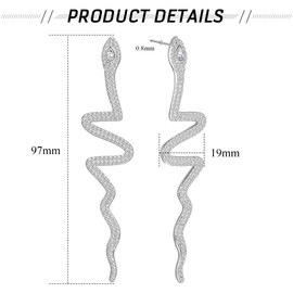 Snake Earrings for Women Stud Dangle Earrings Silver Earrings Long Snake Shaped CZ Curved Gothic Earrings Snake Jewelry