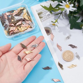 SUPERFINDINGS Pack of 100 5 Coloured Angel Wings Charm Pendants in Tibetan Style Alloy Feather Pendant 21 x 8 x 2 mm Various Wings Charm Beads for DIY Bracelet Necklaces Jewellery Making