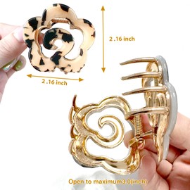 Acetate Hair Clips, Flower Hair Clips, Strong Hold Hair Claw Clip, Hair Accessories for Women,rose Hair Clips Women fashions Hair grips, Beach Hair Accessories 2Pcs (greener+leopard print)