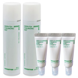 Innisfree Green Tea Hyaluronic Acid Mist 150ml x 2 + (Moisturizing Sun Serum 10ml x 3) / 이니스프리 그린티 히알루론산 미스트 150ml 2개+(수분선세럼10mlx3)