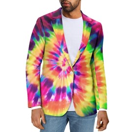 Psaytomey Tie Dye Printed Plus Size Sports Coat - Men's Casual Blazer One Button Business Suit Jacket With Pockets
