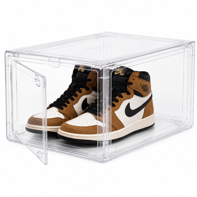 Large Clear Sneaker Display Box with Magnetic Front Door, Stackable