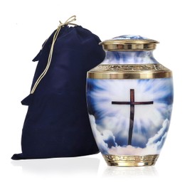 Heavenly Cross Cremation Urn for Ashes Adult Male & Female Cremation Urns for Human Ashes Adult Female Decorative Urns for Ashes Beautiful Handcrafted Large Urn for Ashes for Women & Men – 10"H X 6"W