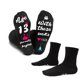 Fiohiros Funny Birthday Socks for Teenager, Happy Birthday Socks for Boys, 13th 18th 21th Birthday Gifts – 80% Combed Cotton, Non-Slip, Durable & Comfortable (AU, Numeric, 13, Regular, Black+White)